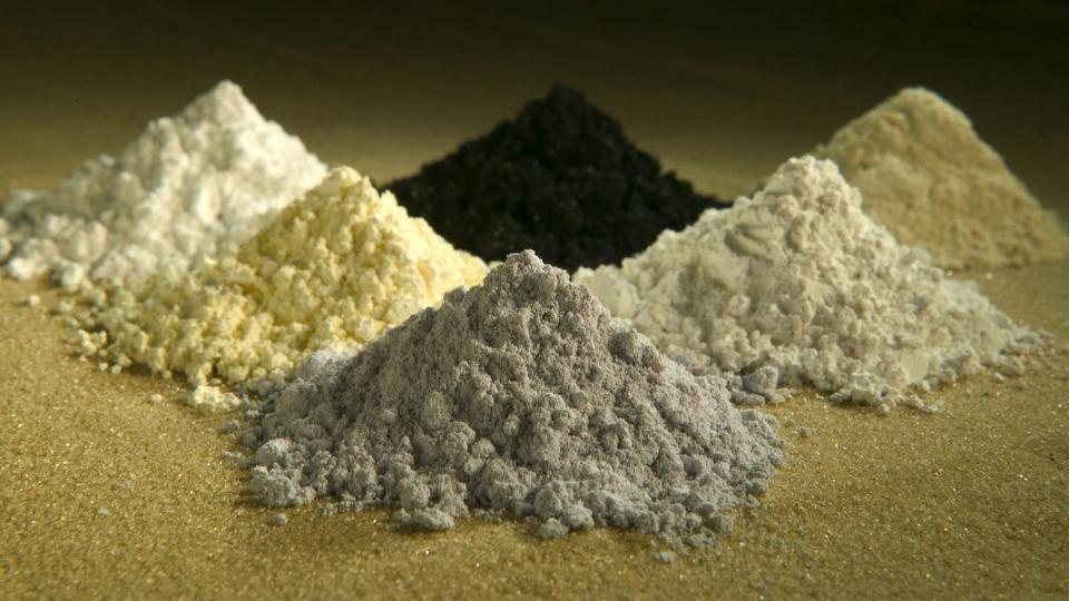 Piles of rare earth oxides praseodymium, cerium, lanthanum, neodymium, samarium and gadolinium. Peggy Greb/USDA-ARS